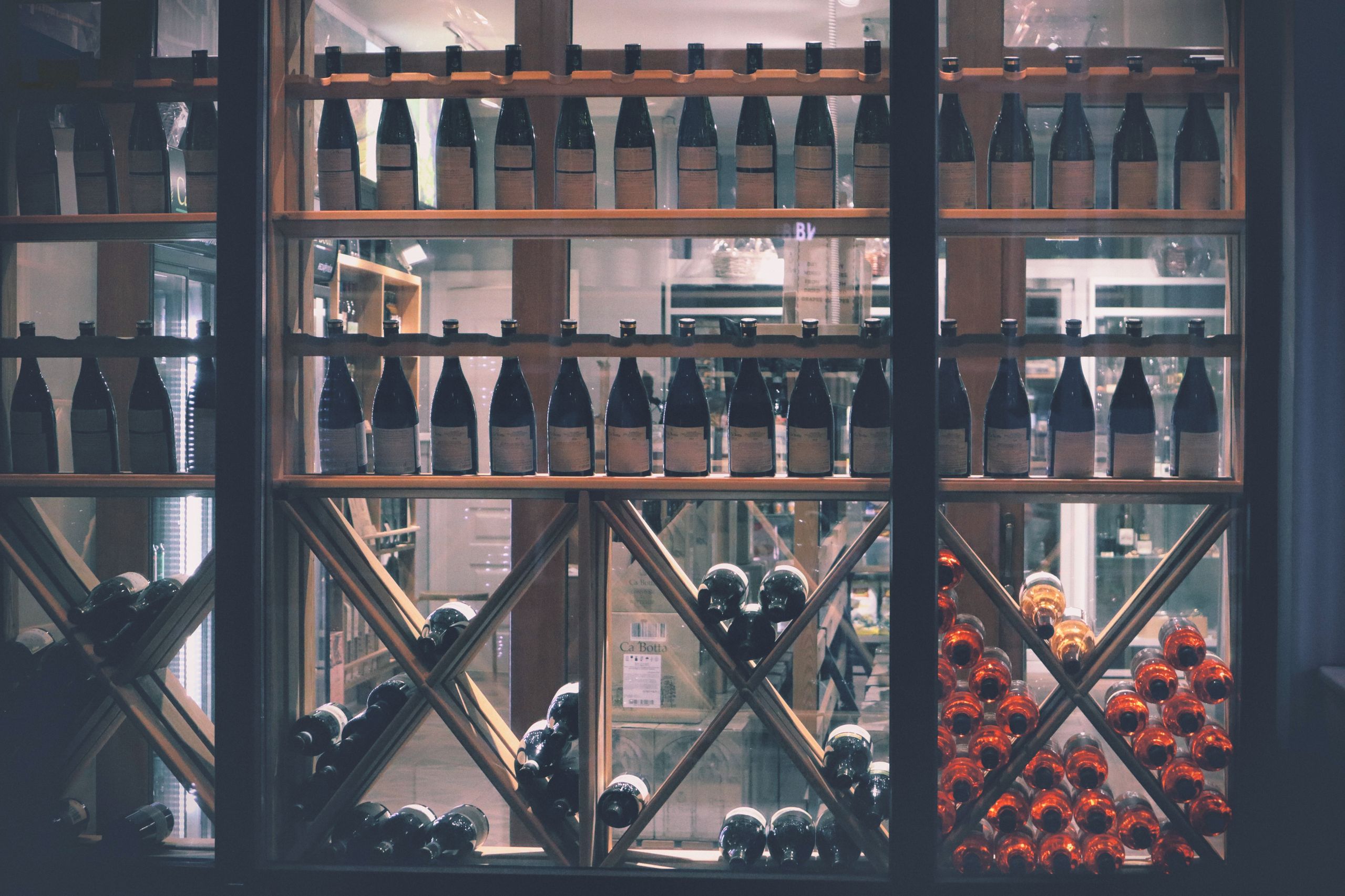 Wine bottles on shelf